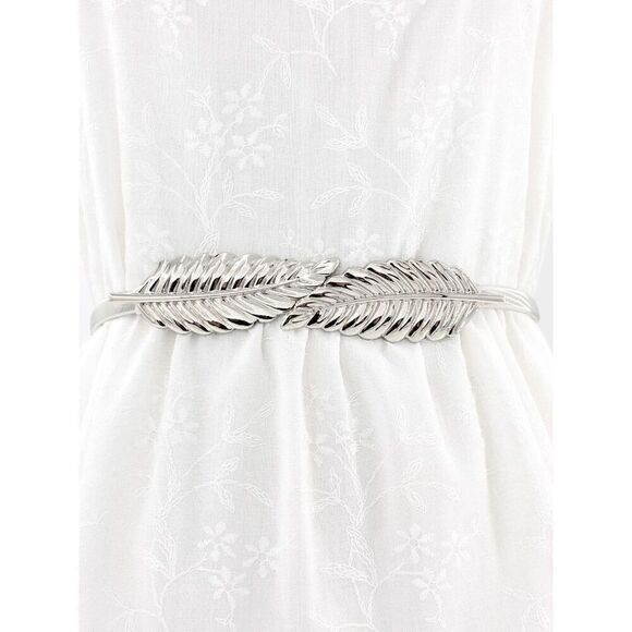 ✨🍃 Leaf Buckle Stretchy Elastic Greek Goddess Gold Silver Metal Dress Belt NEW - Picture 12 of 16